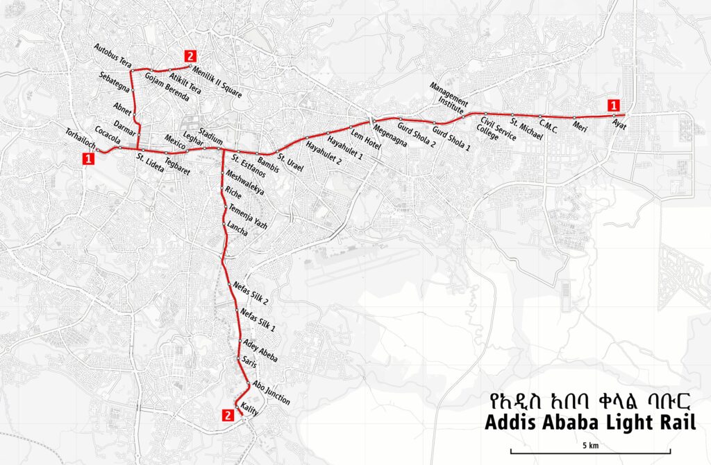 Mapa del Tren Ligero de Adís Abeba