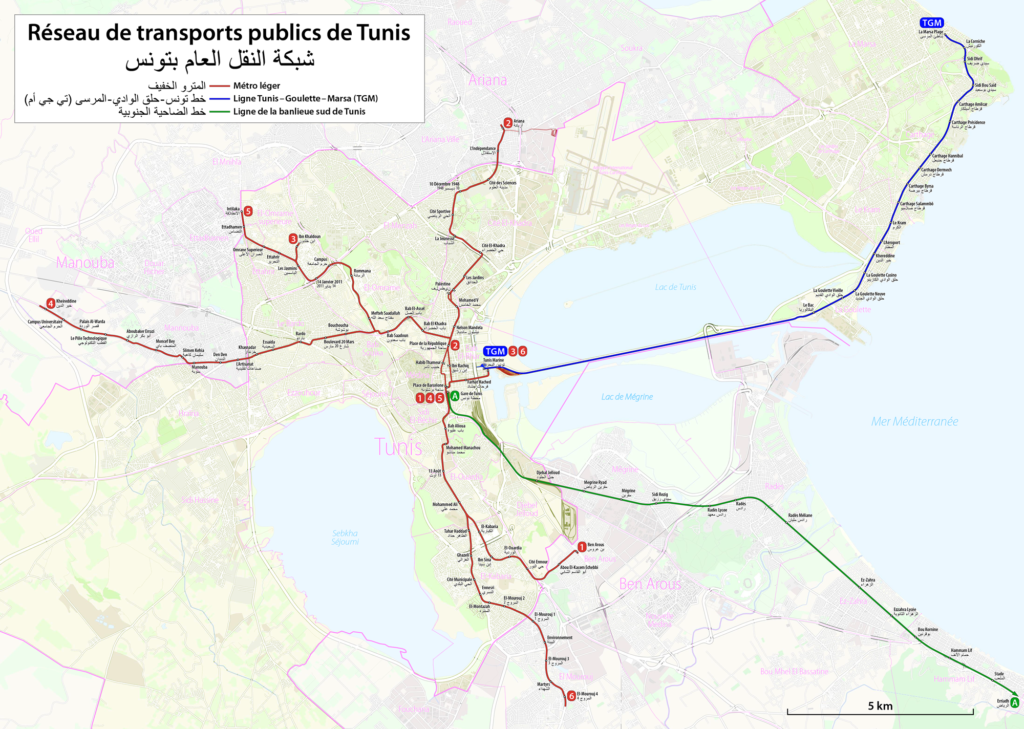 Mapa del Metro ligero de Túnez