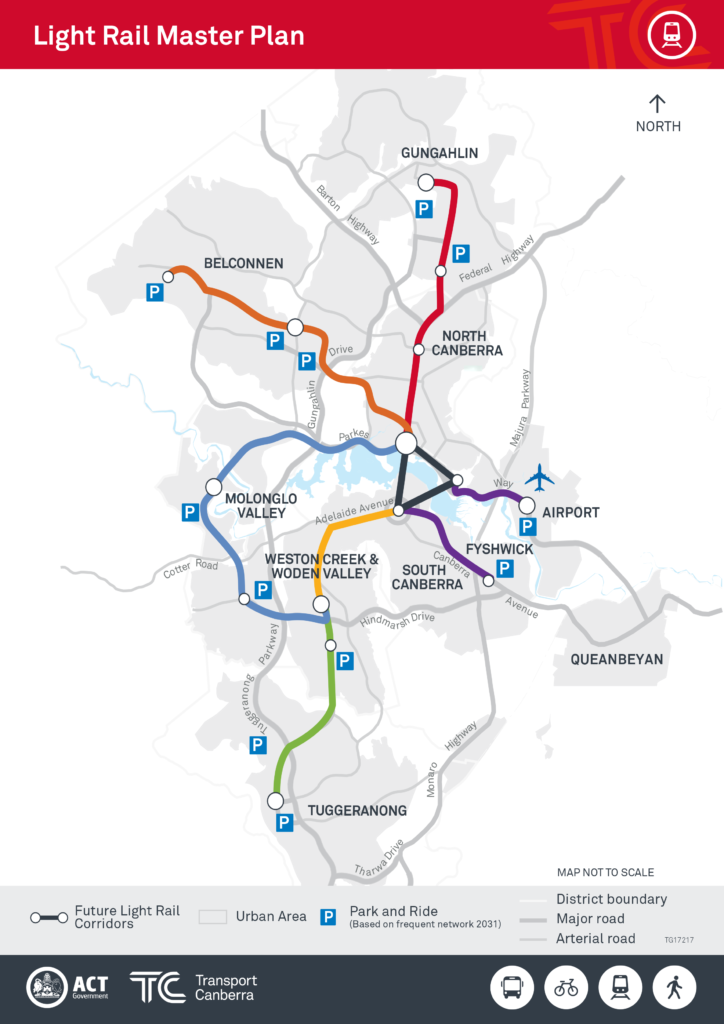 Mapa de los Tranvías de Canberra