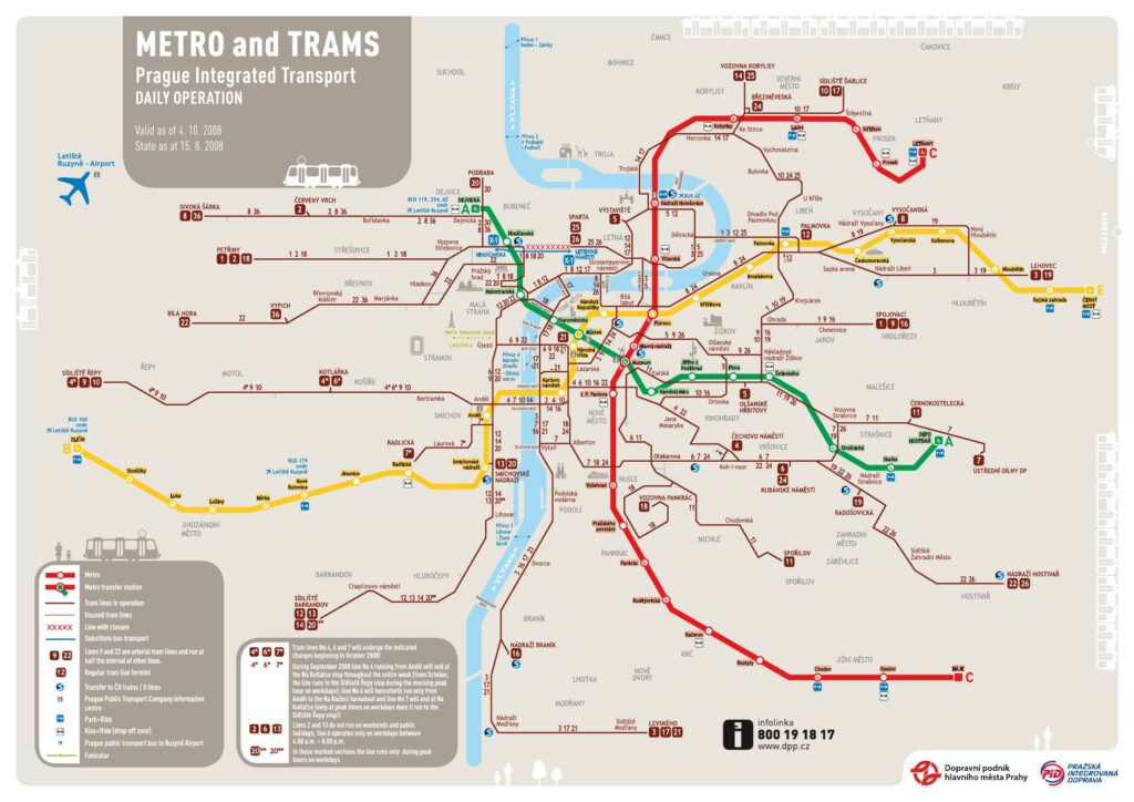 Mapa del Metro y Tranvías de Praga
