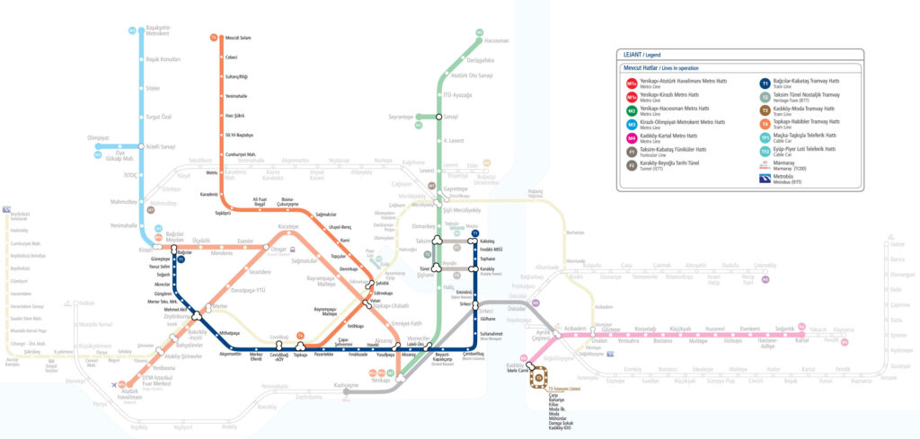 Mapa de los tranvías de Estambul