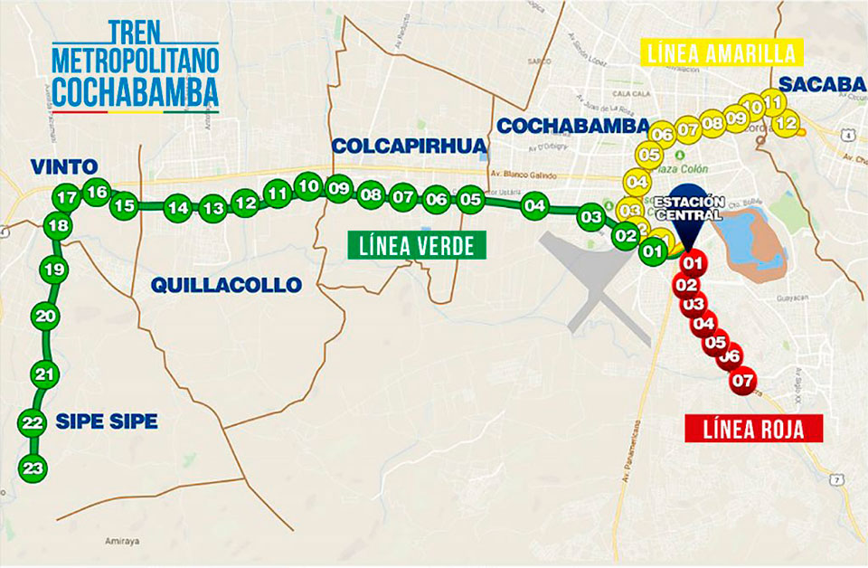 Mapa del Tren Metropolitano de Cochabamba