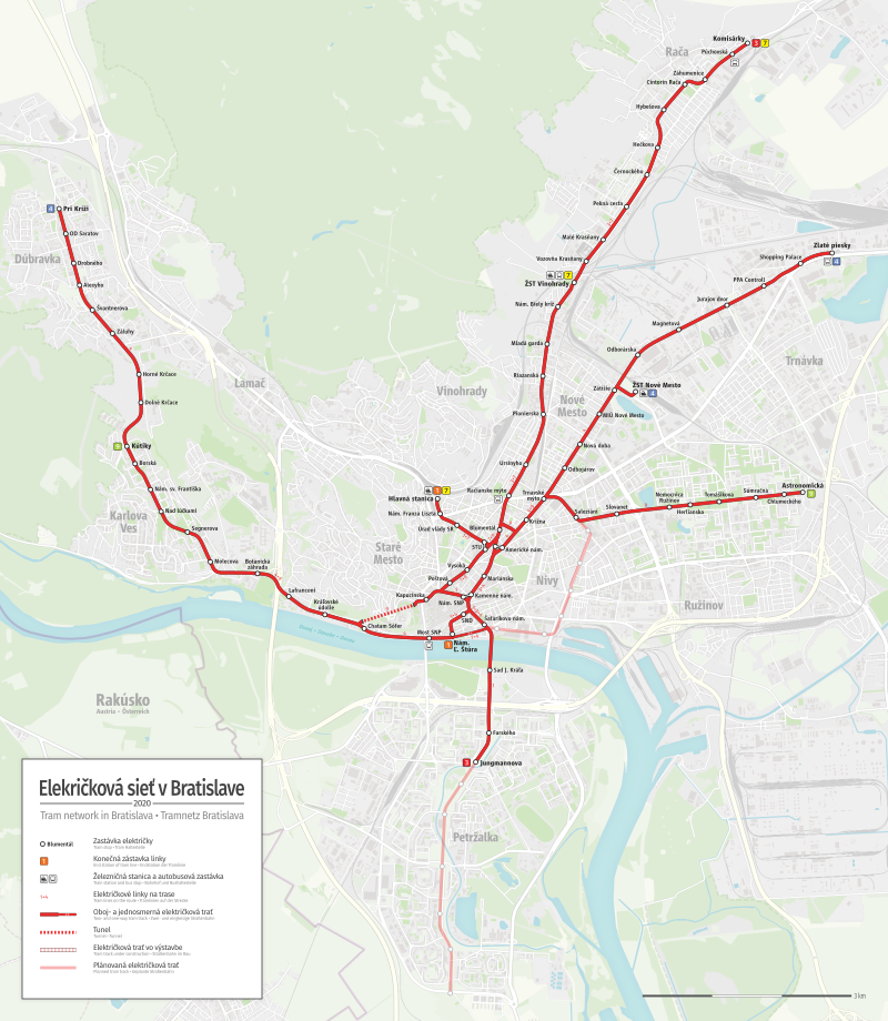 Mapa de los Tranvías de Bratislava