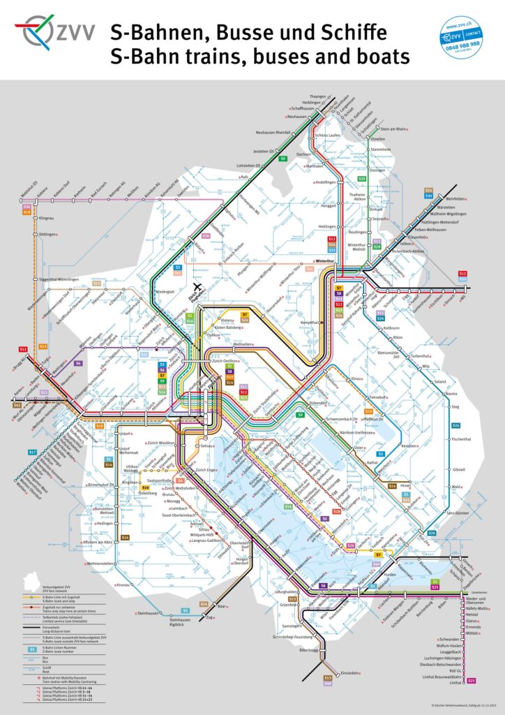 Mapa del transporte público de Zúrich