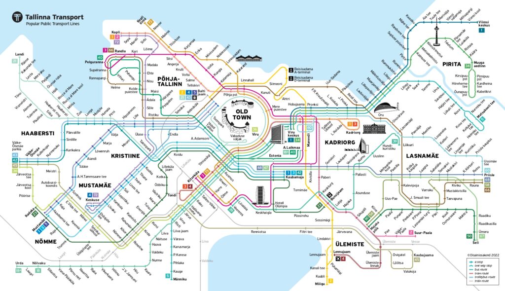 Plano del sistema de transporte público de Tallin (Estonia)