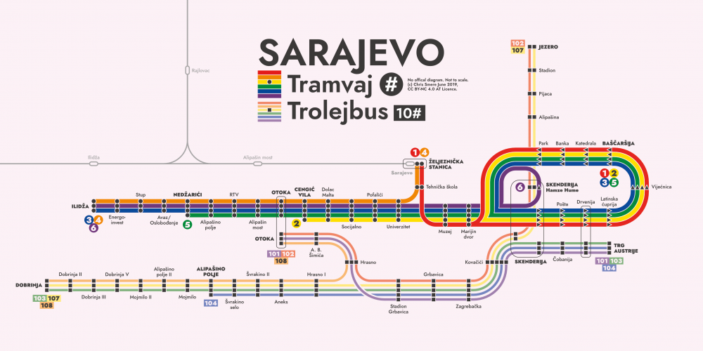 Mapa del tranvía y trolebús de Sarajevo