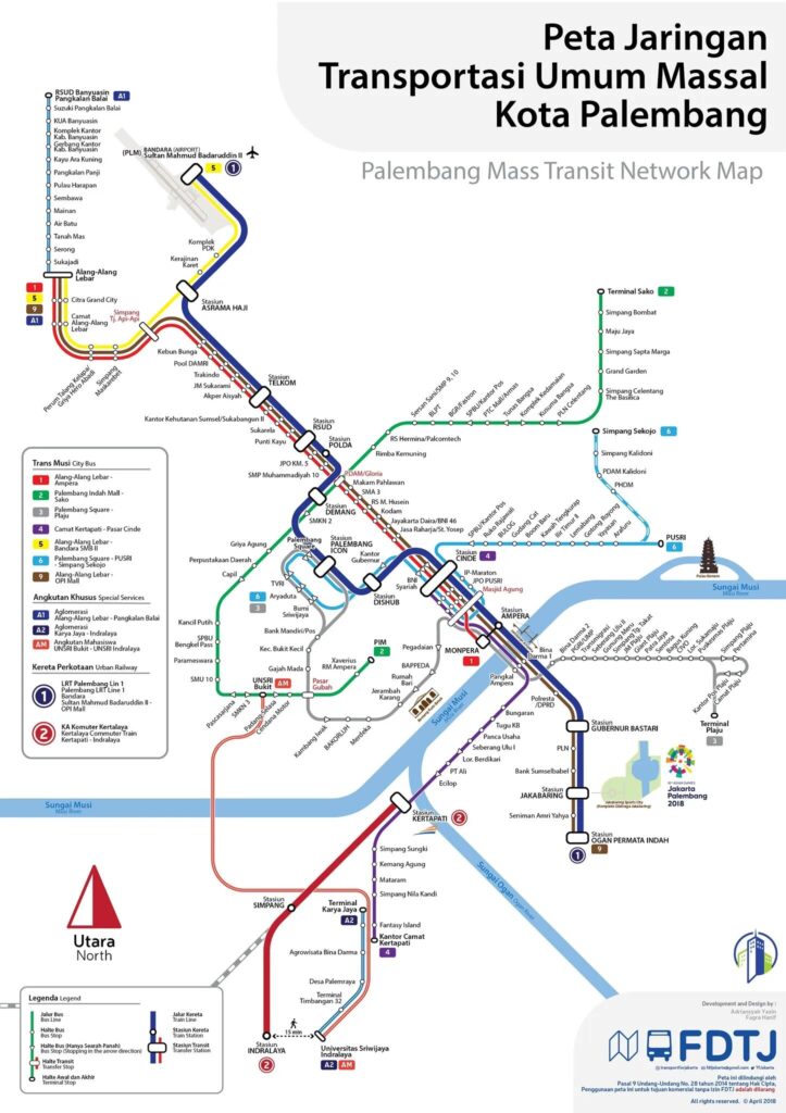 Mapa del servicio de transporte urbano de Palembang
