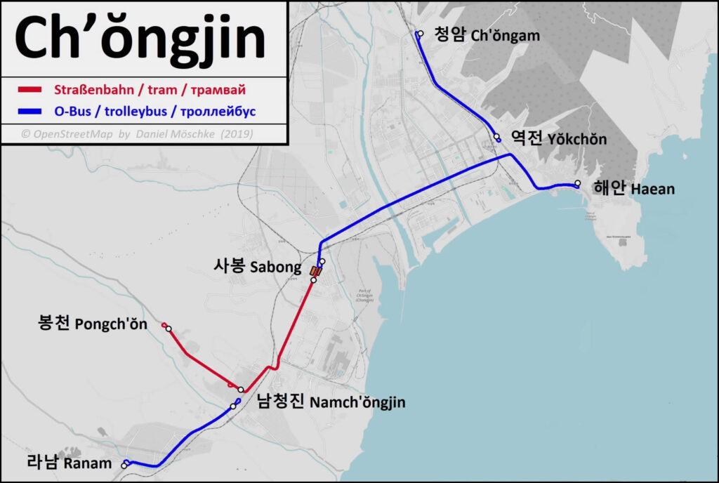 Mapa del Tranvía de Chongjin