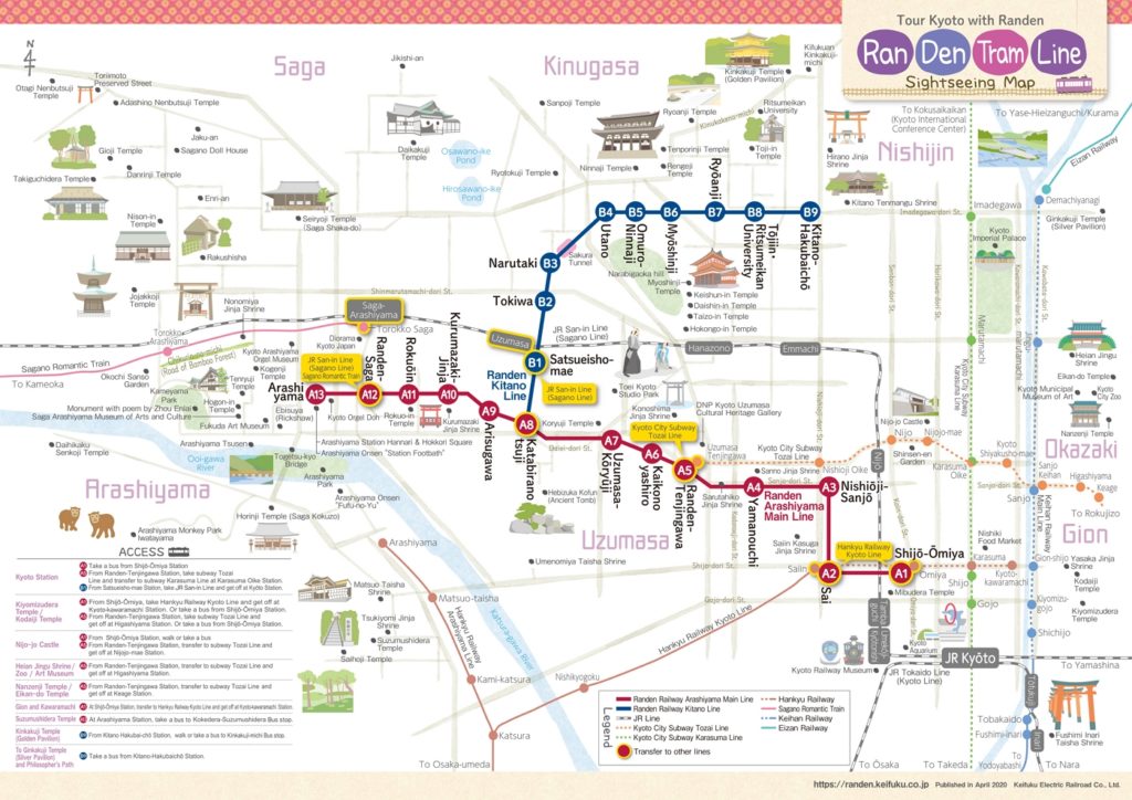 Mapa turístico del tranvía de Kioto