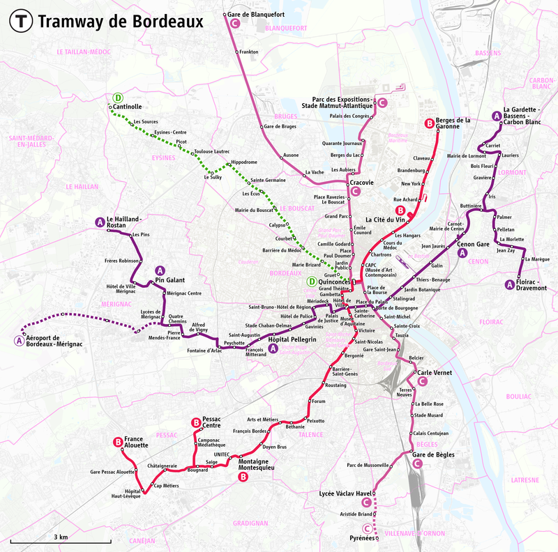Mapa de los Tranvías de Burdeos