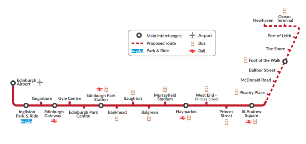 Mapa del tranvía de Edimburgo