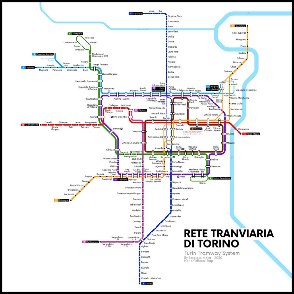 Mapa del tranvía de Turín