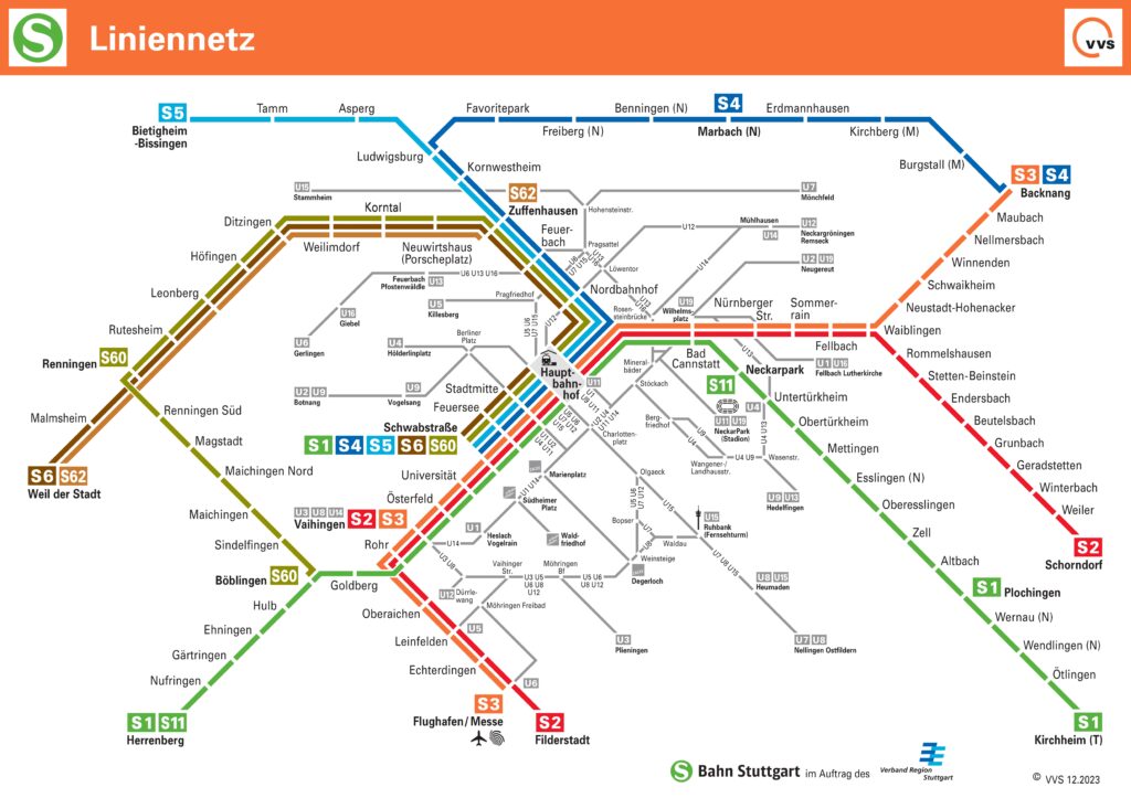 Mapa de los tranvías de Stuttgart