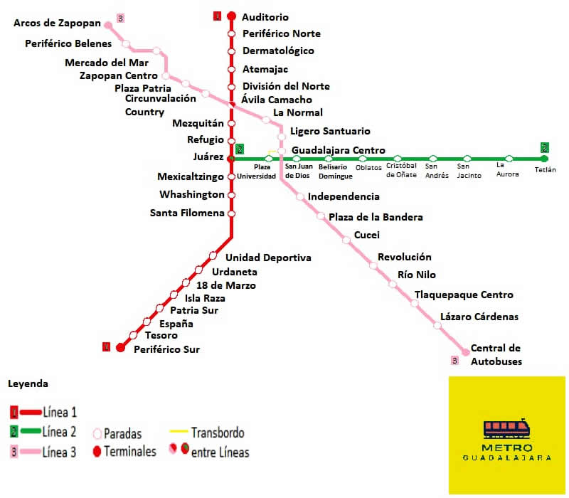 Mapa del Tren Ligero de Guadalajara