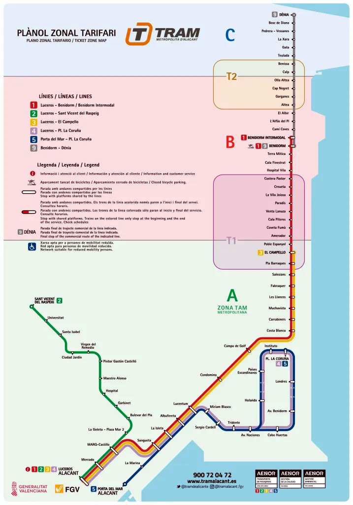 Mapa de los Tranvías de Alicante