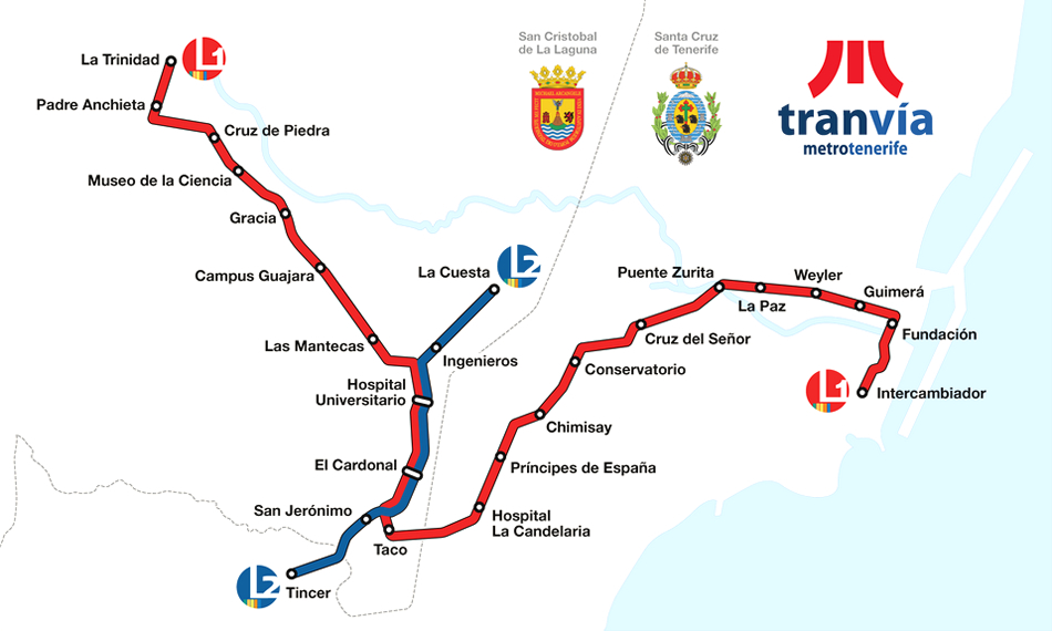Mapa de los Tranvías de Tenerife