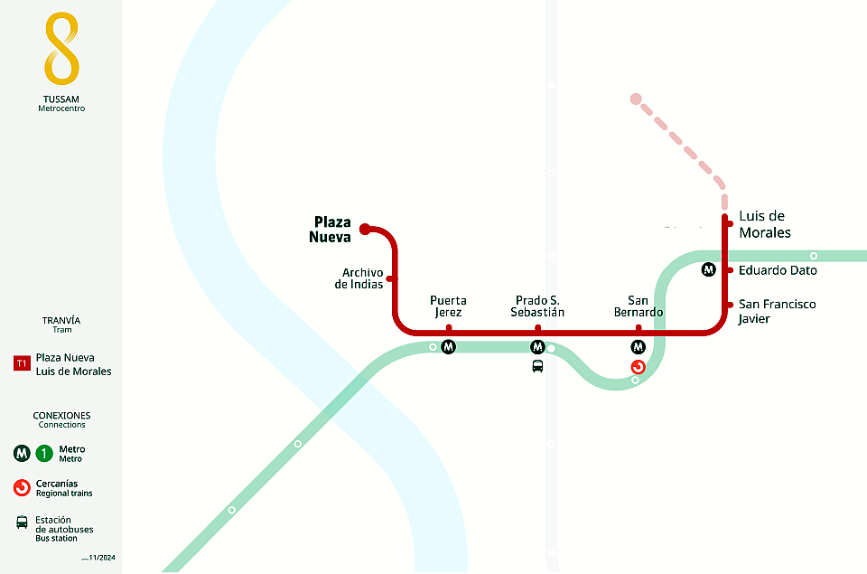 Mapa del Tranvía de Sevilla (MetroCentro)